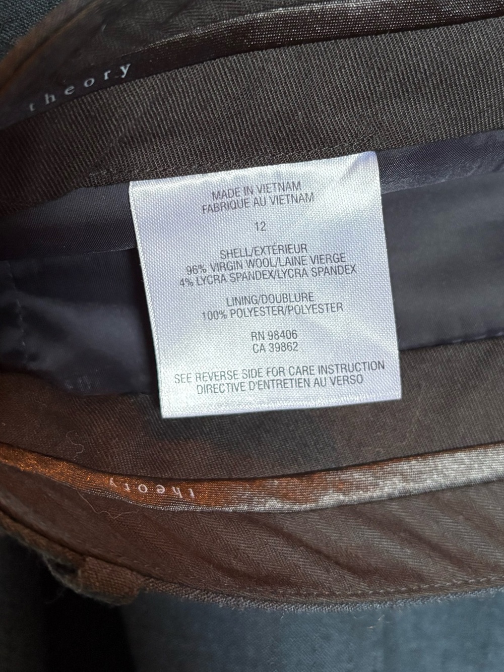 Theory Wool Trousers in Navy Blue with Stitch Detailing — Size 12 - Picture 6 of 11